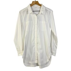 Athleta White Button Down Tunic Shirt Long Sleeve High Low Hem Womens Medium
